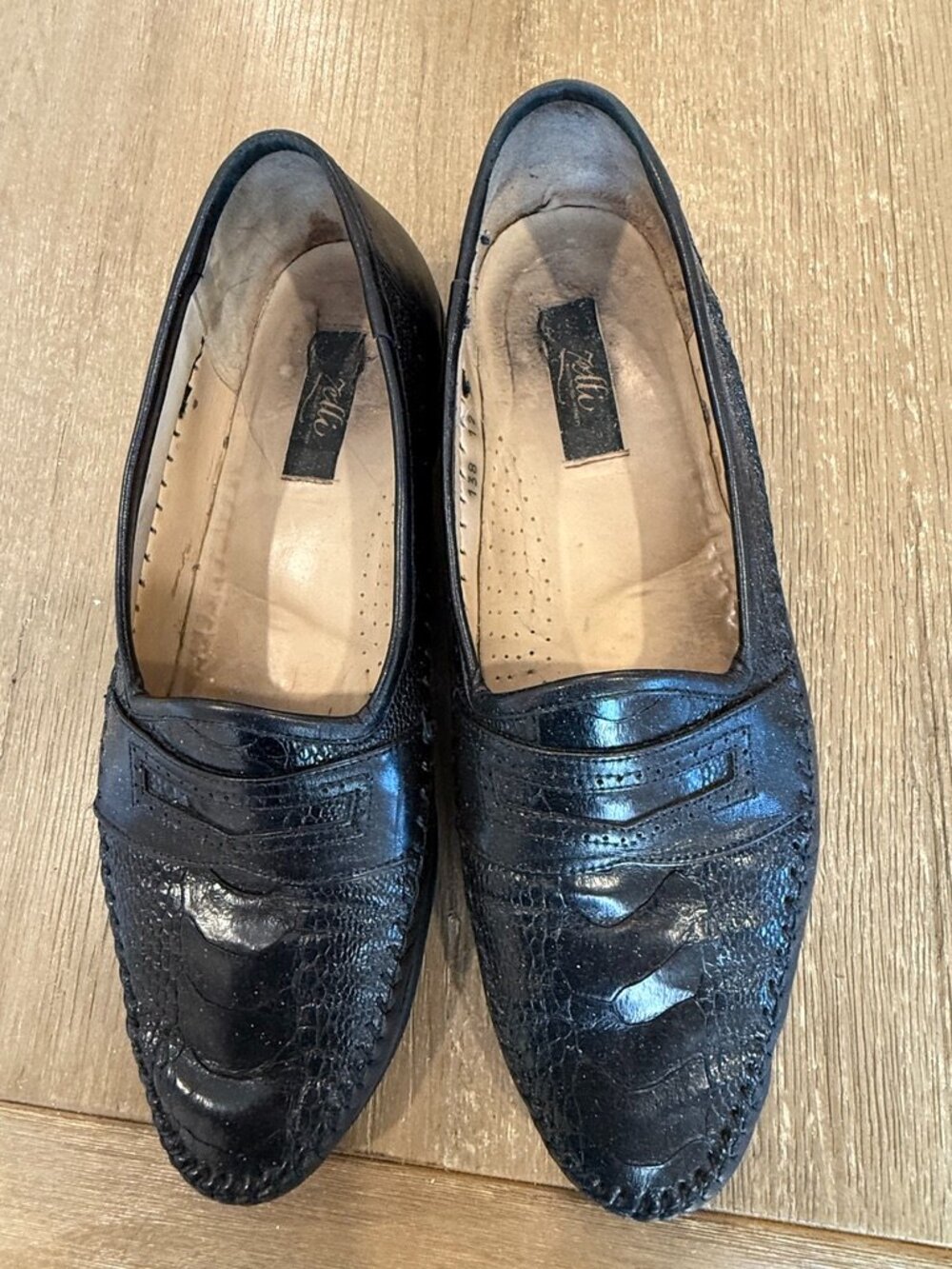 Zelli Genuine Ostrich Leg Leather Penny Loafers Mens 12 M Black Exotic Dress